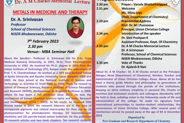 Dr. A M Chacko Memorial Lecture 2022-23